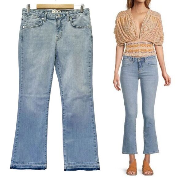Free People Liv Crop Flare Leg Mid Rise Jeans Medium Wash Released Hem Size 30 - Picture 13 of 13